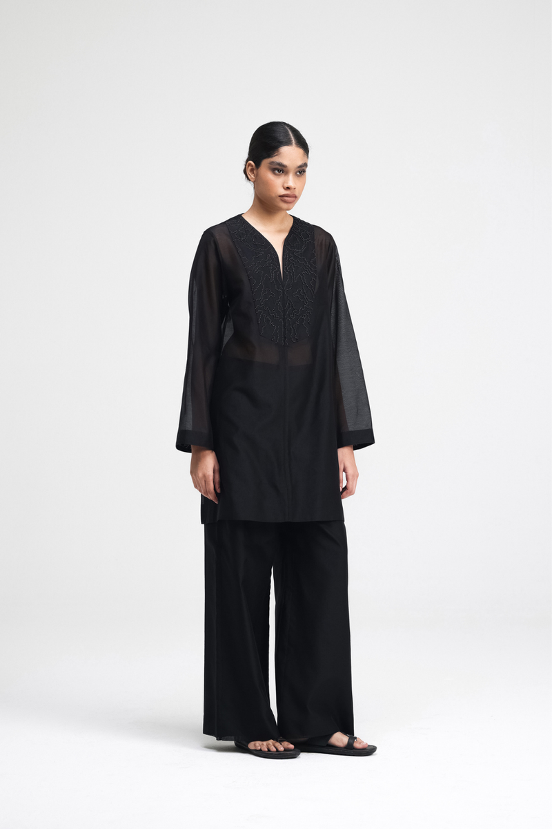 Jun Hand-Embroidered Co-ord Set silk by Turn Black in black color for women in Singapore
