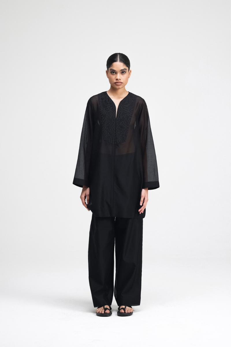 Jun Hand-Embroidered Co-ord Set silk by Turn Black in black color for women in Singapore