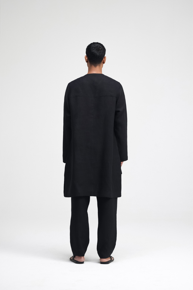 Linen Hand-Embroidered Co-ord Set linen by Turn Black in black color for men in Singapore