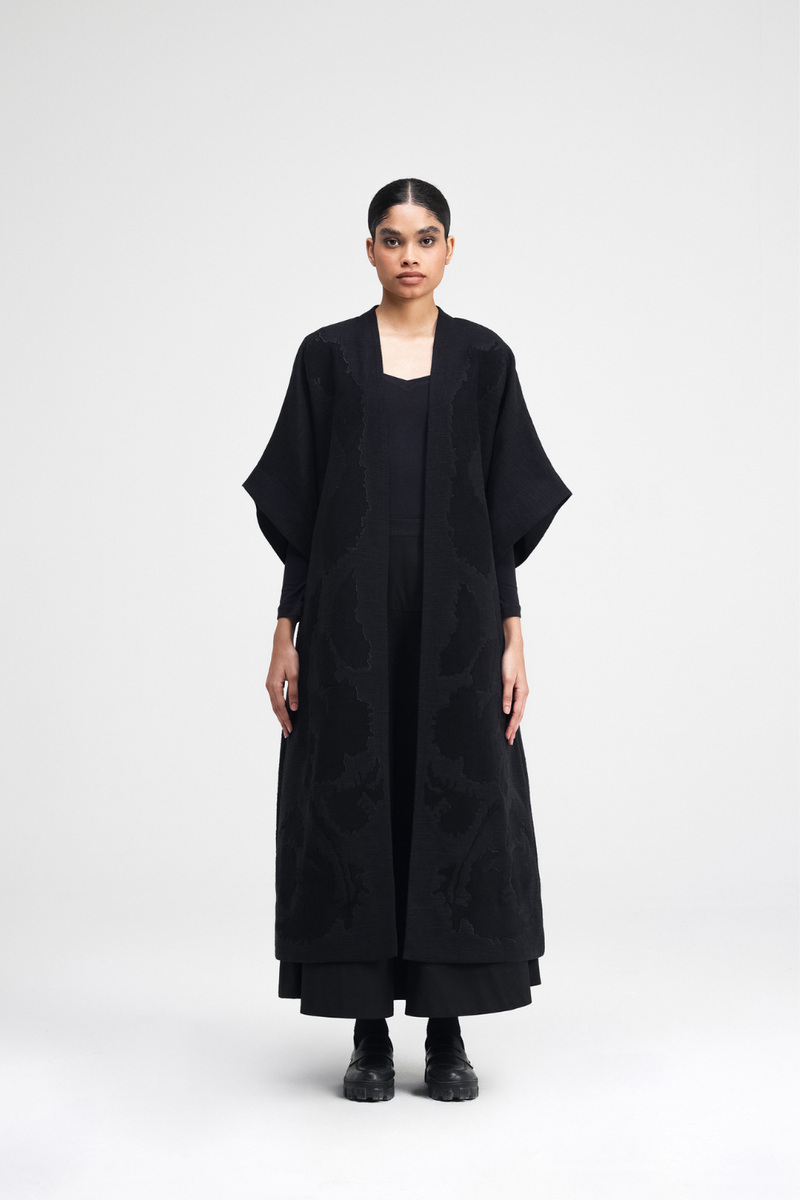 Calla Embroidered Overlay linen by Turn Black in black color for women in Singapore