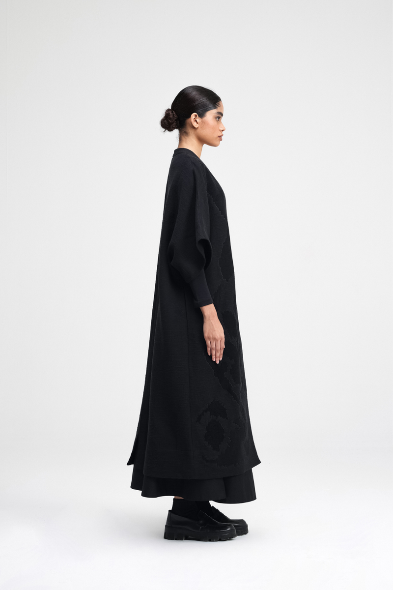 Calla Embroidered Overlay linen by Turn Black in black color for women in Singapore