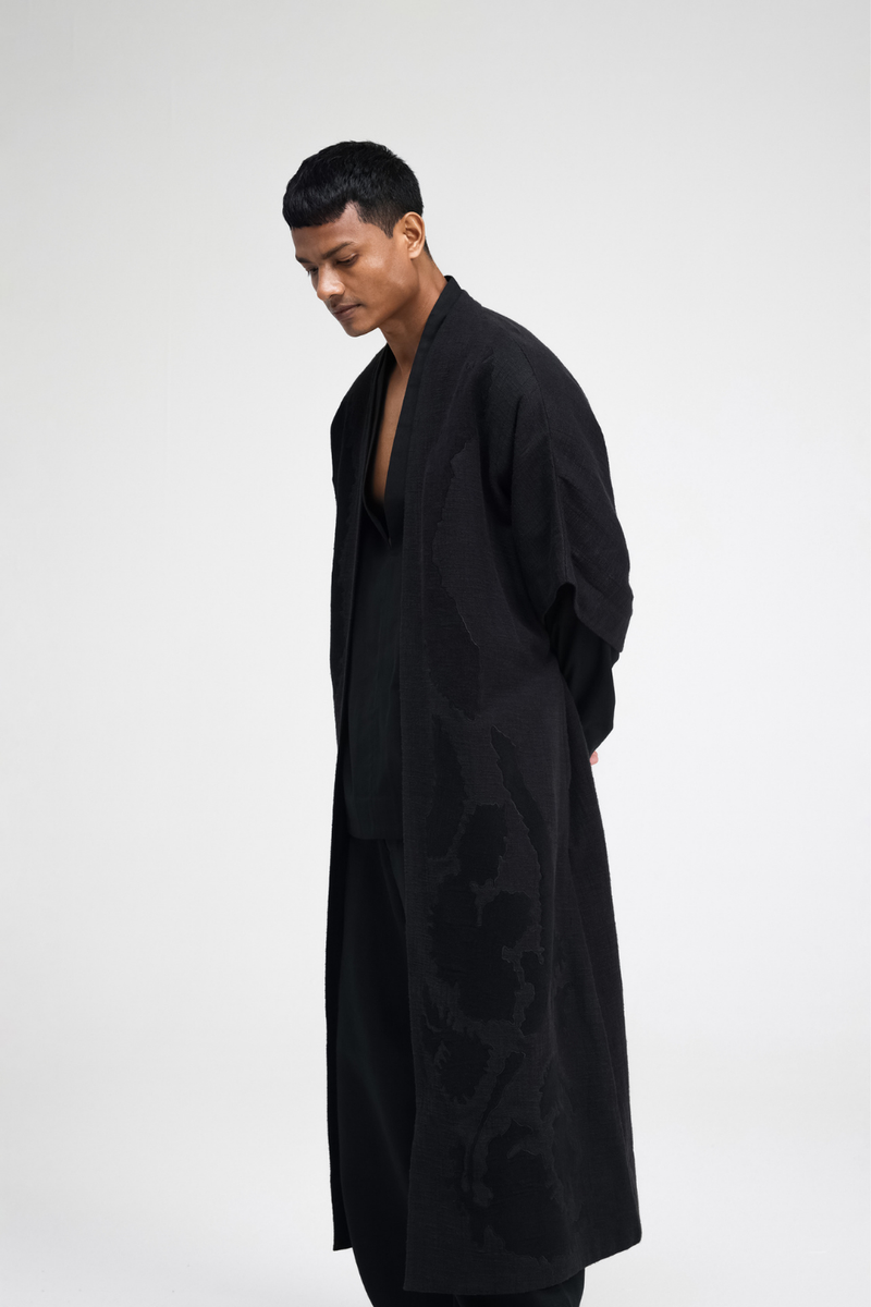 Calla Embroidered Overlay linen by Turn Black in black color for women in Singapore
