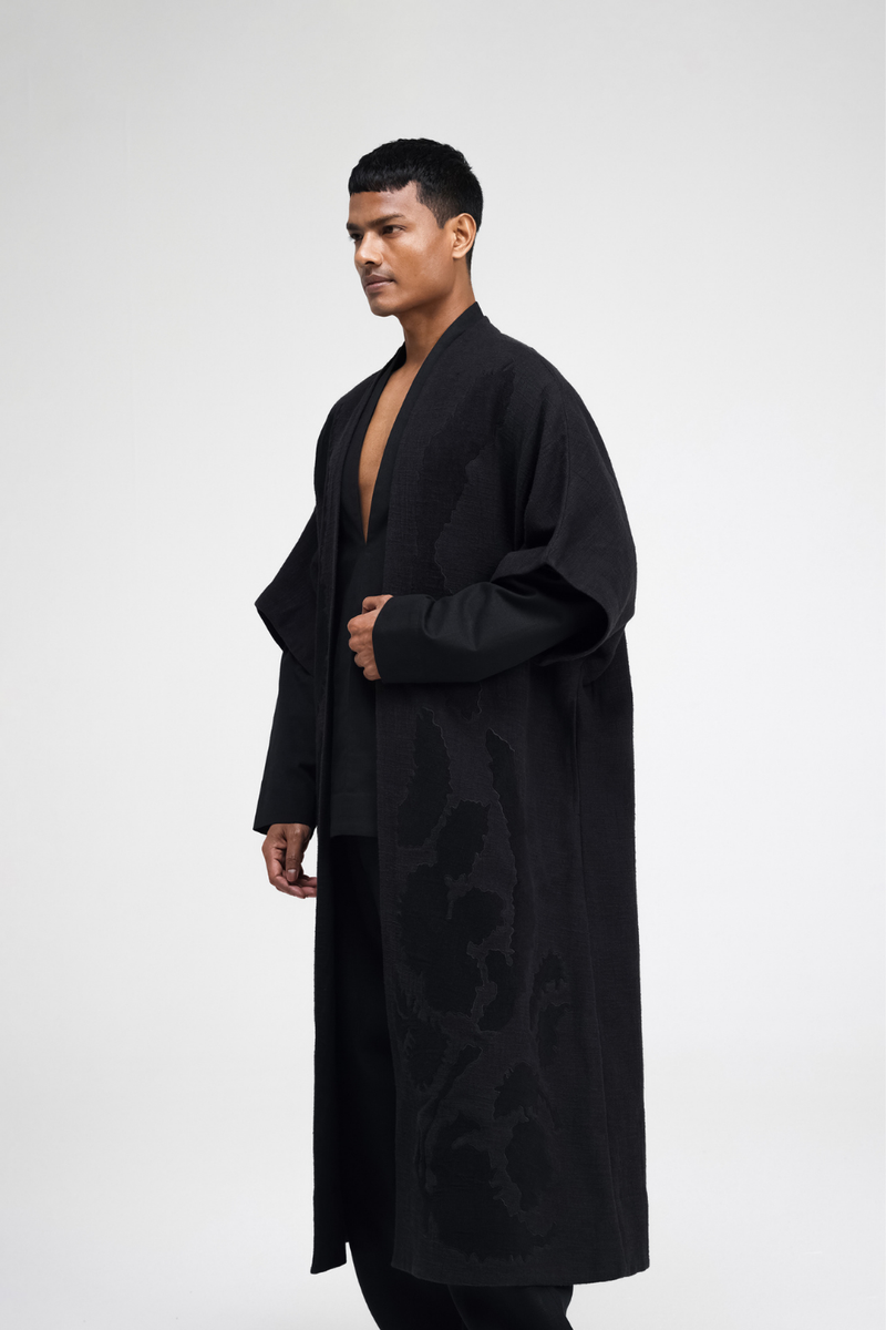Calla Embroidered Overlay linen by Turn Black in black color for women in Singapore