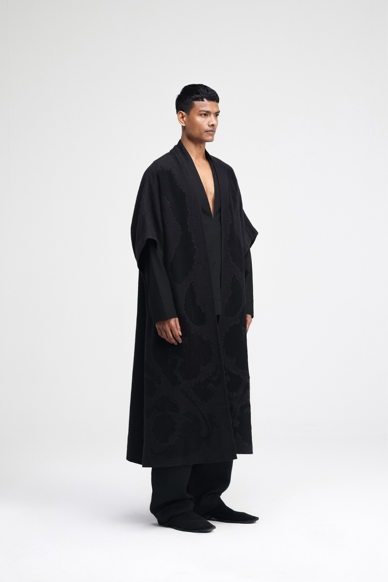 Calla Embroidered Overlay linen by Turn Black in black color for women in Singapore