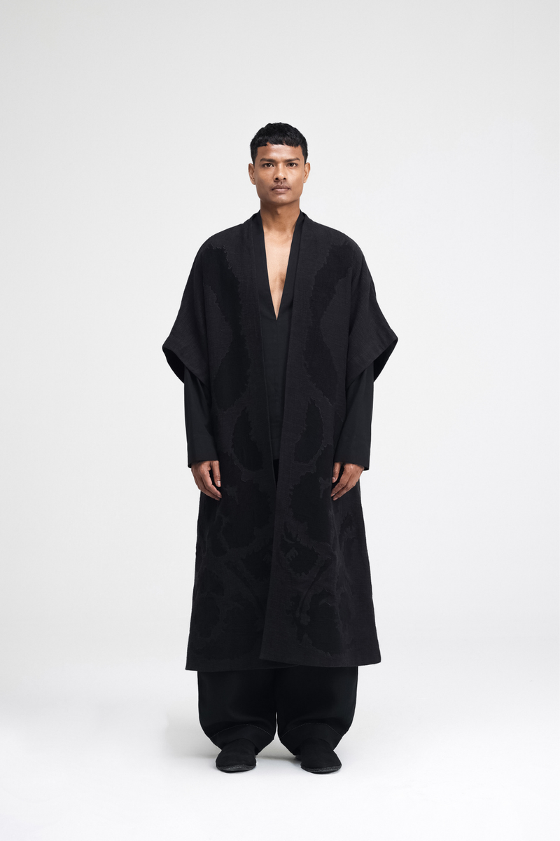 Calla Embroidered Overlay linen by Turn Black in black color for women in Singapore