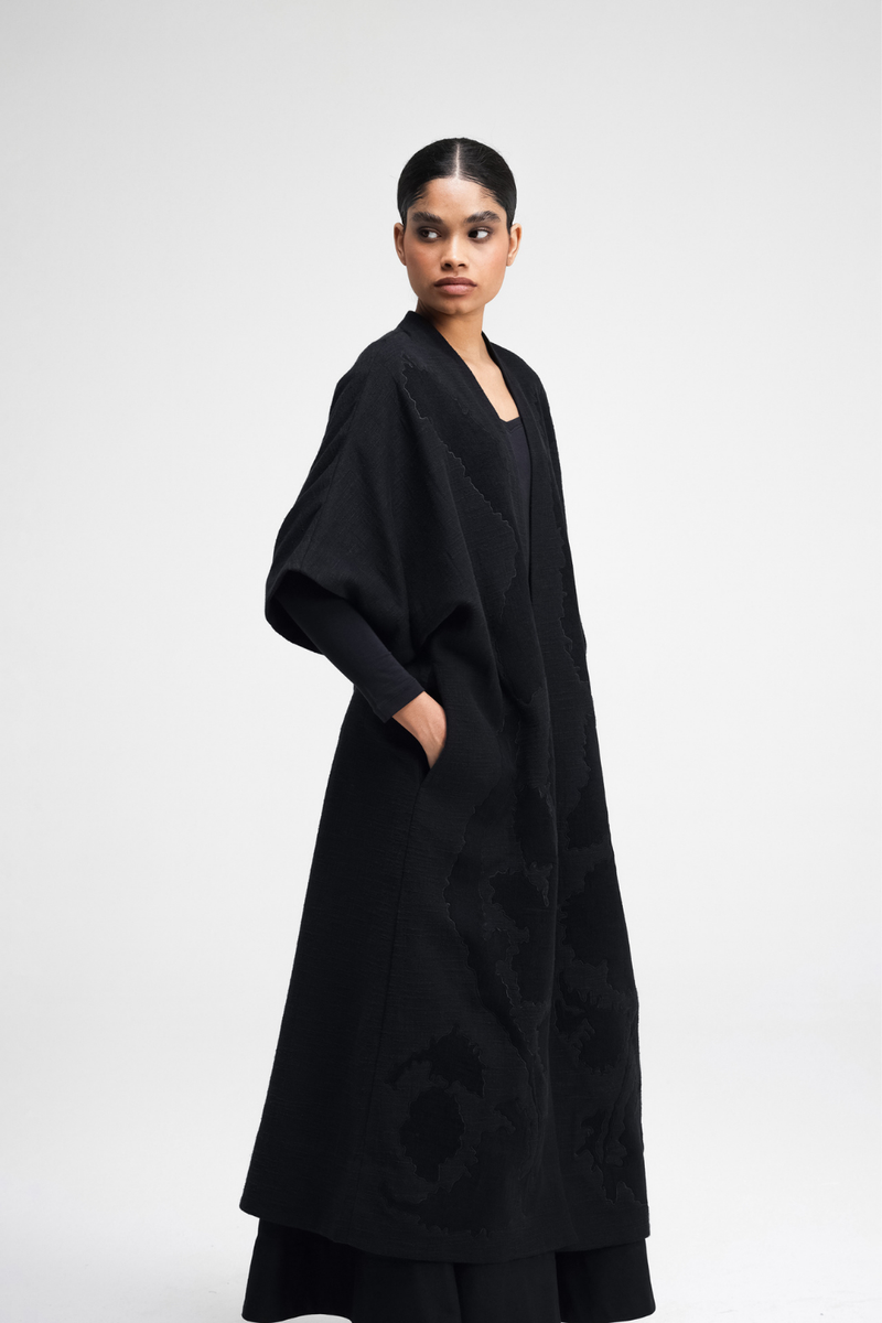 Calla Embroidered Overlay linen by Turn Black in black color for women in Singapore