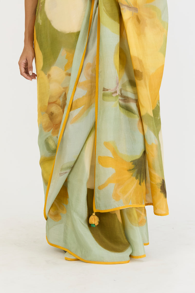LEMONADE SAREE silk by Yam in yellow color for women in Singapore