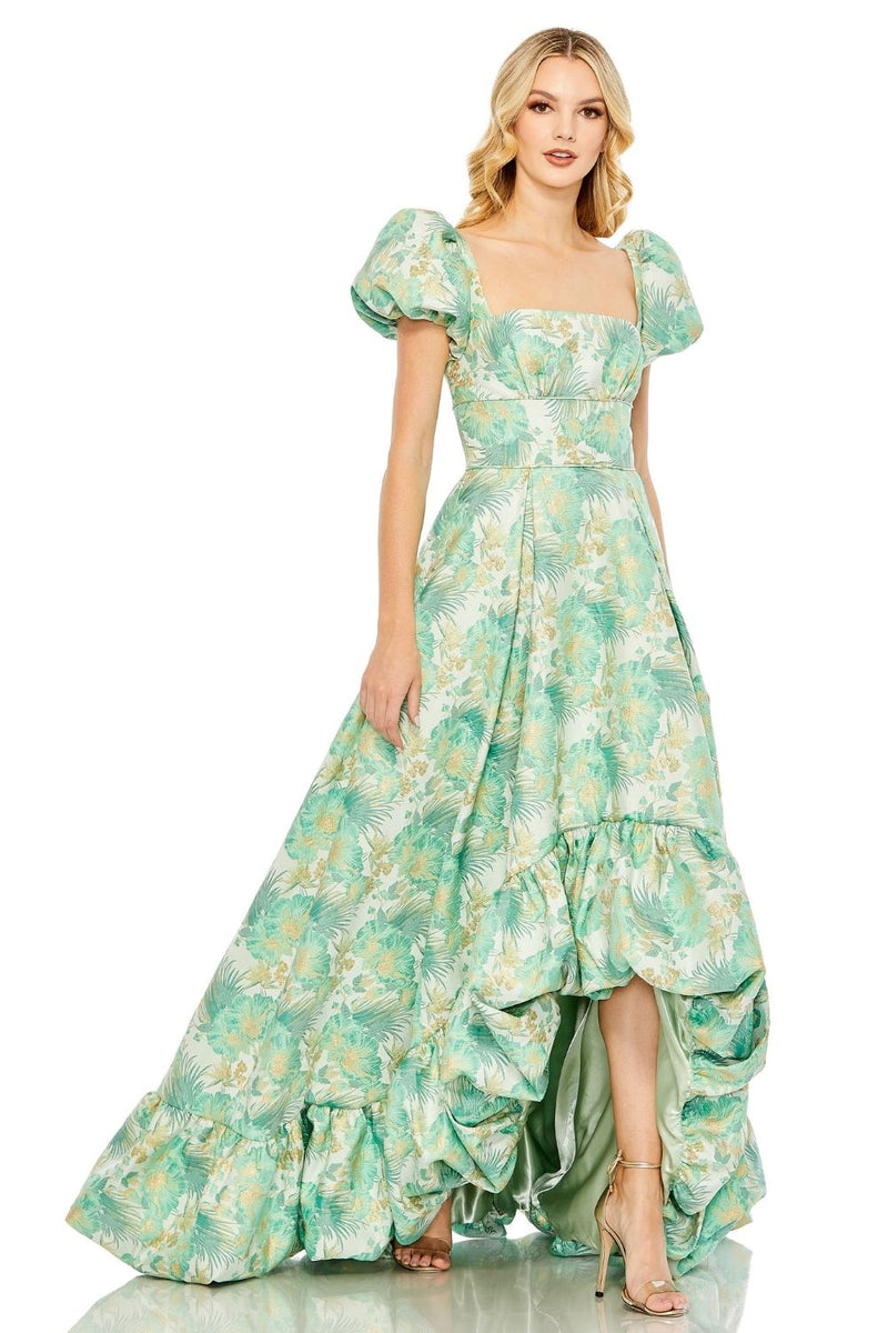 MD-68276 Asymmetric Brocade Dress-Green by Mac Duggal in green color for women in Singapore