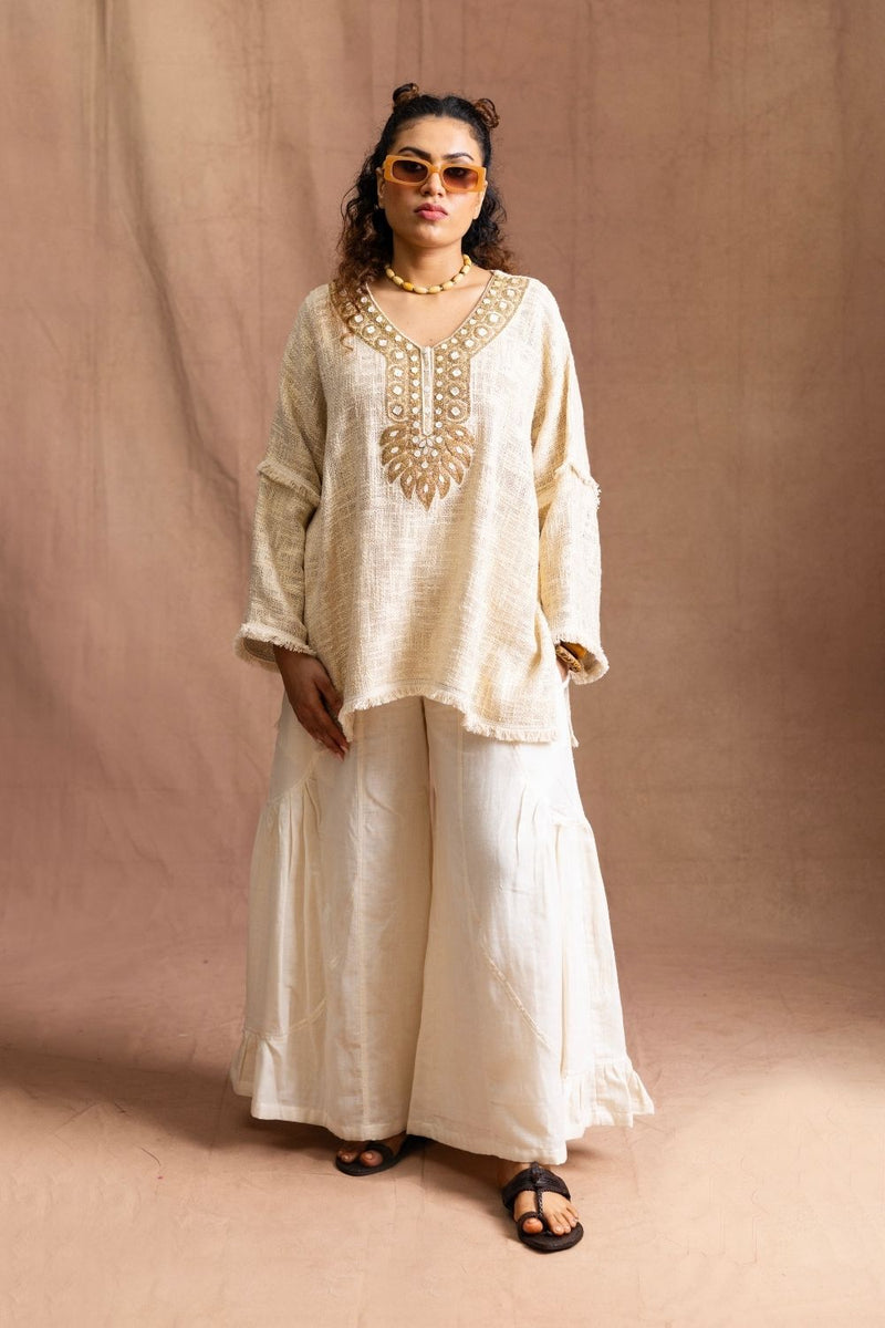 Jute Neo Tunic & Sharara Set Soft Jute Kurta Set Sabo by Sabina — Canvas & Weaves Singapore