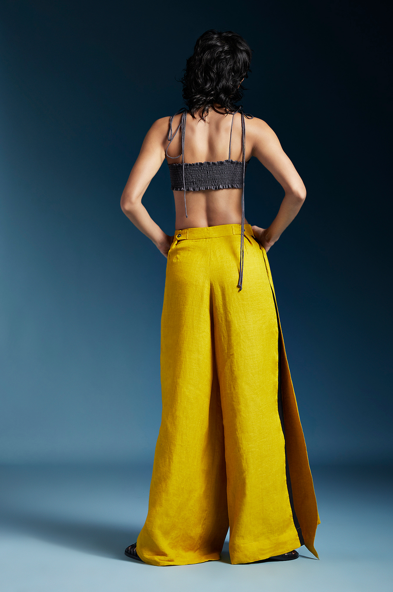 Elle Trousers-Mustard linen by Chola in mustard color for women in Singapore