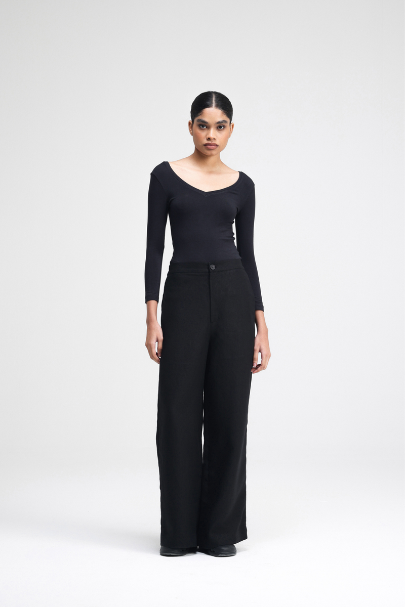 Cale Hand-Embroidered Co-rd Set linen by Turn Black in black color for women in Singapore