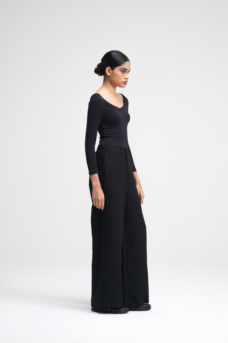 Cale Hand-Embroidered Co-rd Set linen by Turn Black in black color for women in Singapore