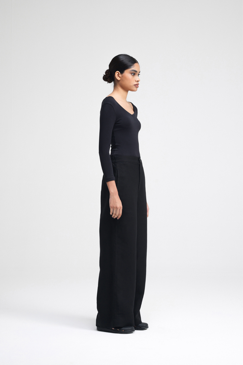 Cale Hand-Embroidered Co-rd Set linen by Turn Black in black color for women in Singapore