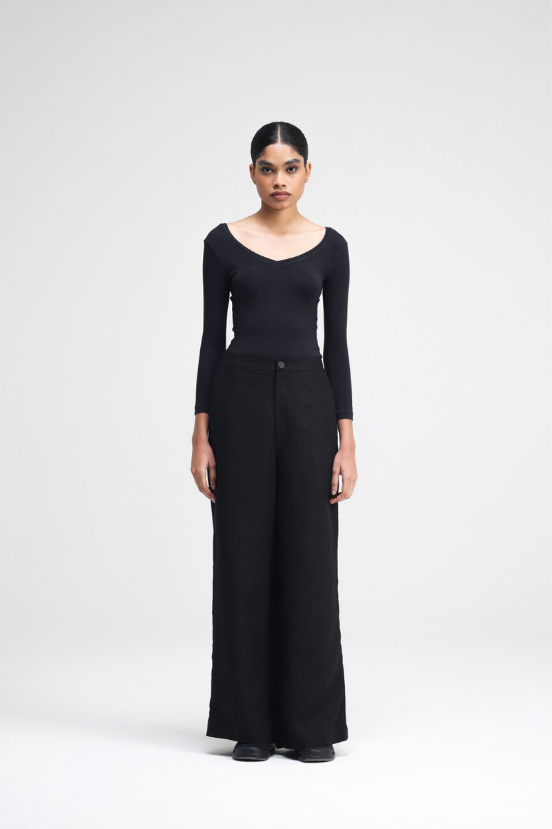 Cale Hand-Embroidered Co-rd Set linen by Turn Black in black color for women in Singapore