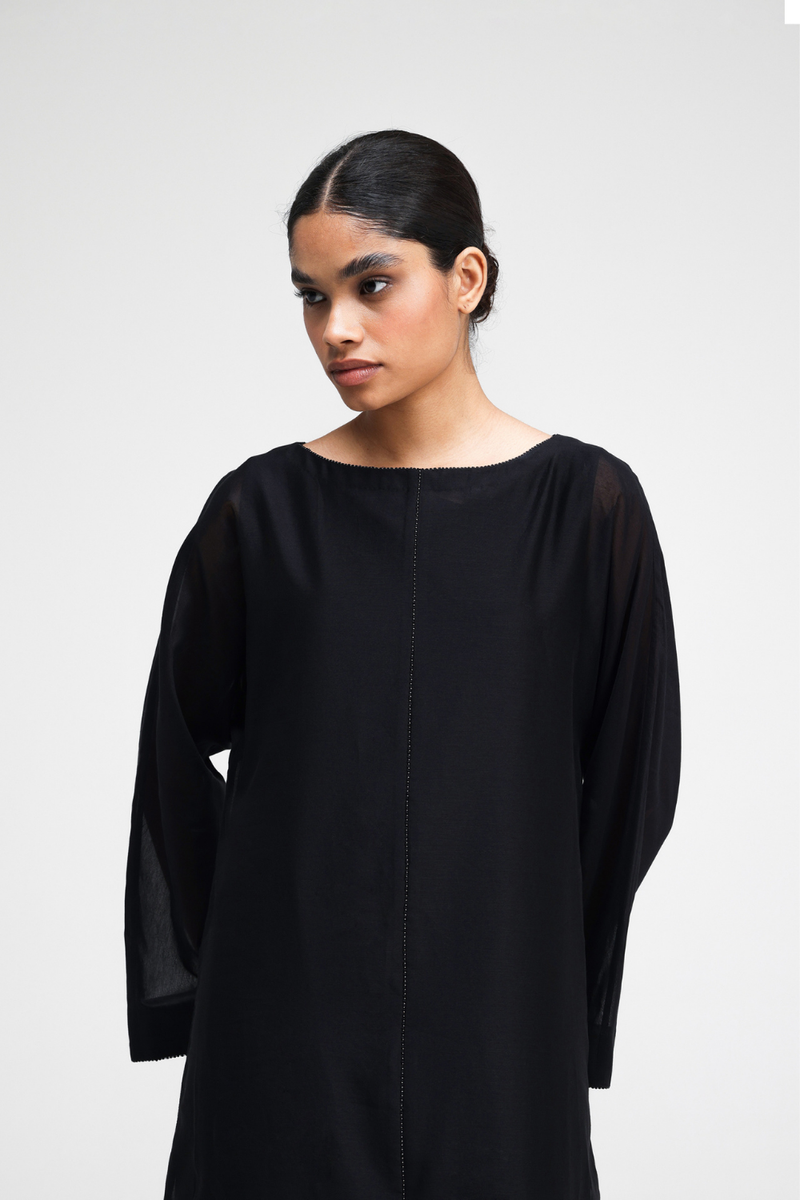 Dasia Hand-Embroidered Dress silk by Turn Black in black color for women in Singapore