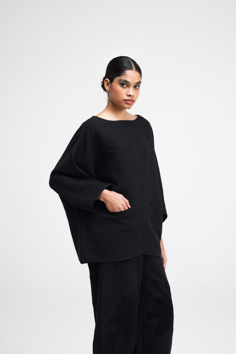 Terra Top linen by Turn Black in black color for men in Singapore