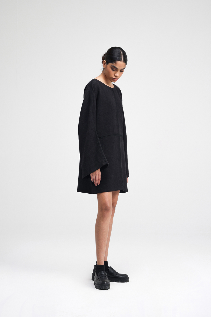 Donna Short Dress linen by Turn Black in black color for women in Singapore