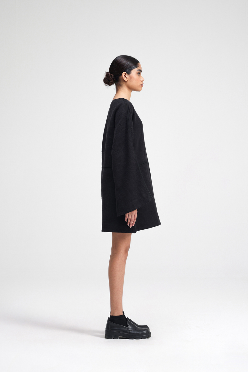 Donna Short Dress linen by Turn Black in black color for women in Singapore