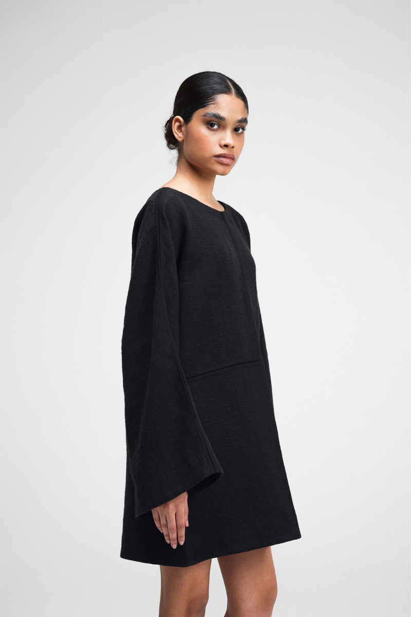 Donna Short Dress linen by Turn Black in black color for women in Singapore