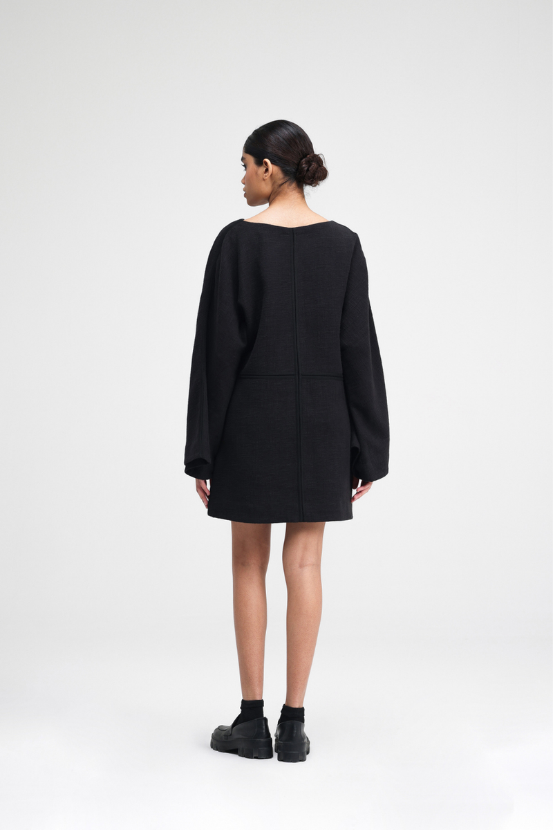 Donna Short Dress linen by Turn Black in black color for women in Singapore