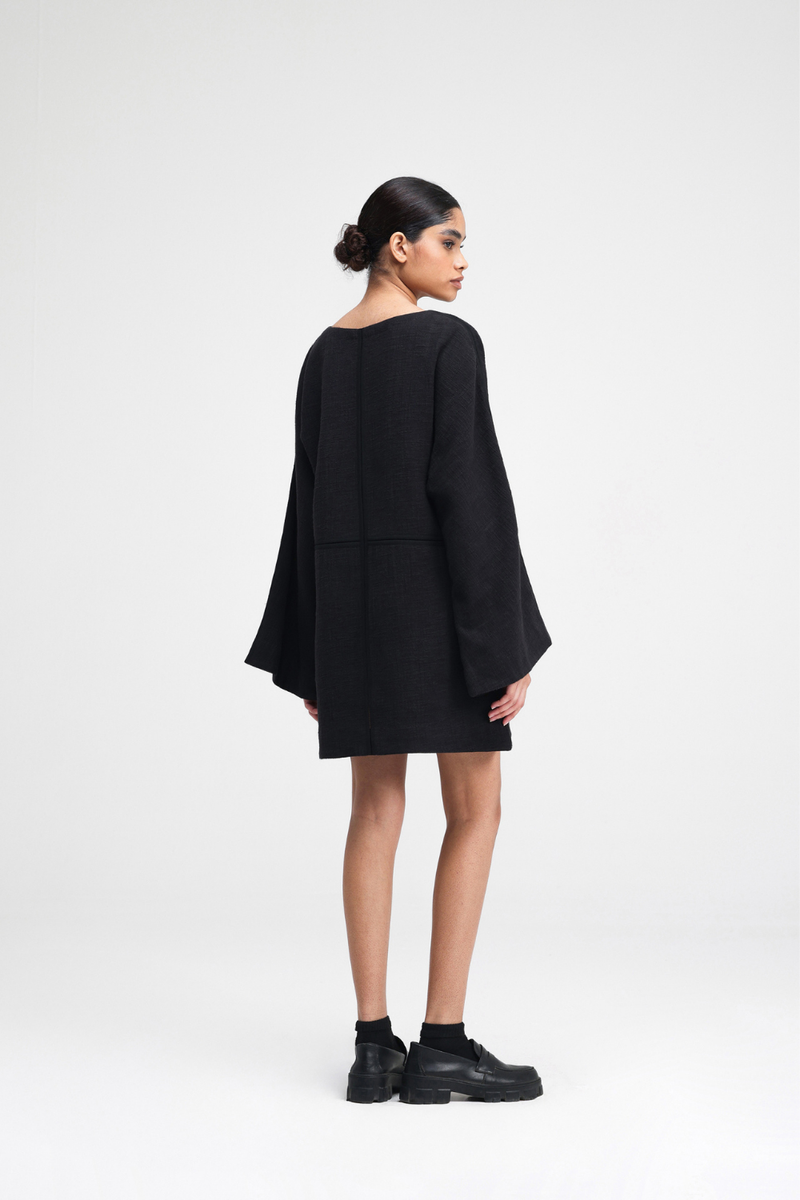 Donna Short Dress linen by Turn Black in black color for women in Singapore