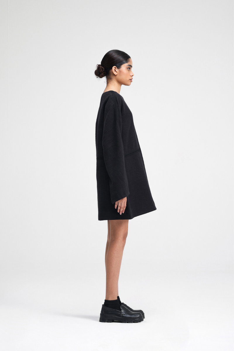 Donna Short Dress linen by Turn Black in black color for women in Singapore