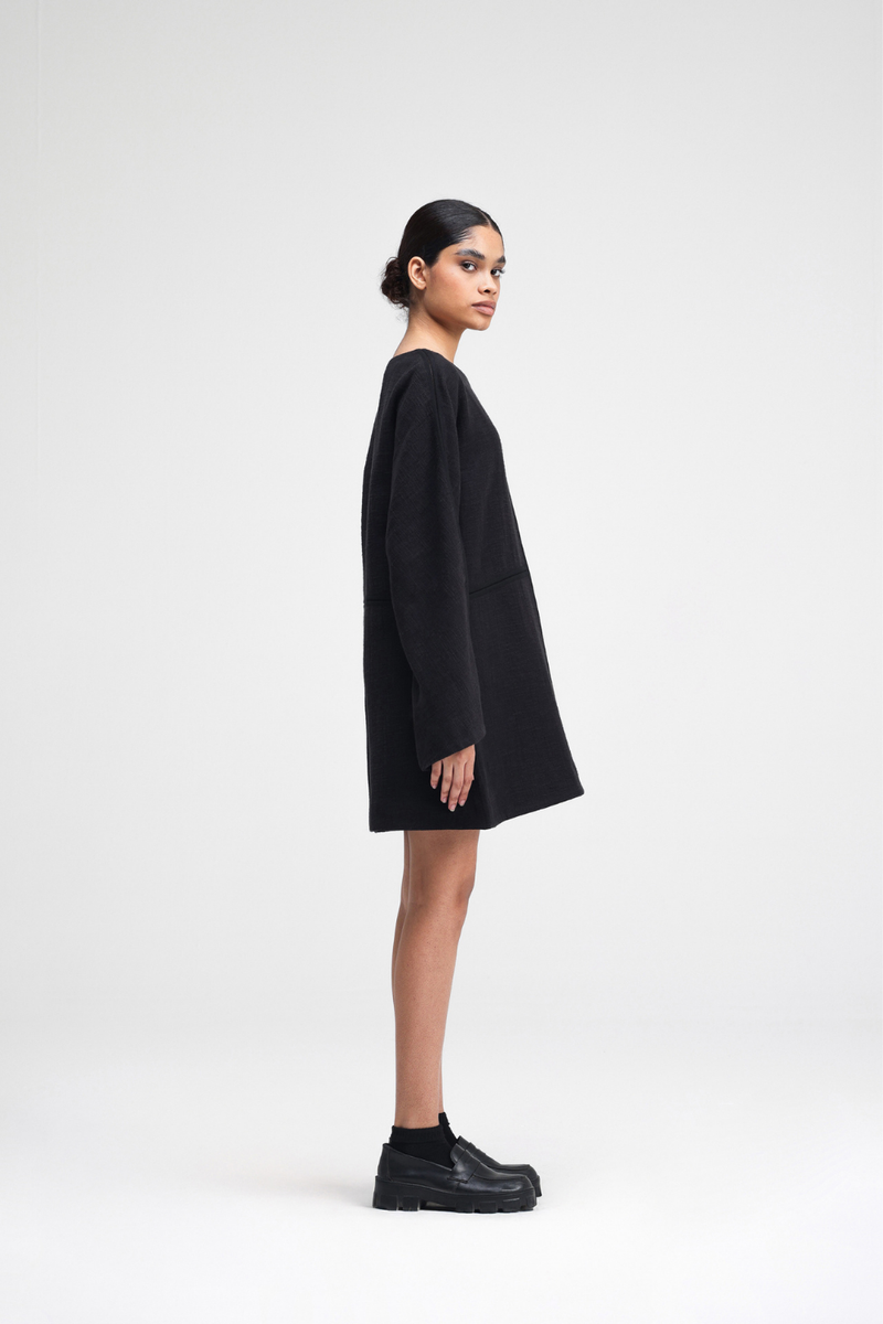 Donna Short Dress linen by Turn Black in black color for women in Singapore