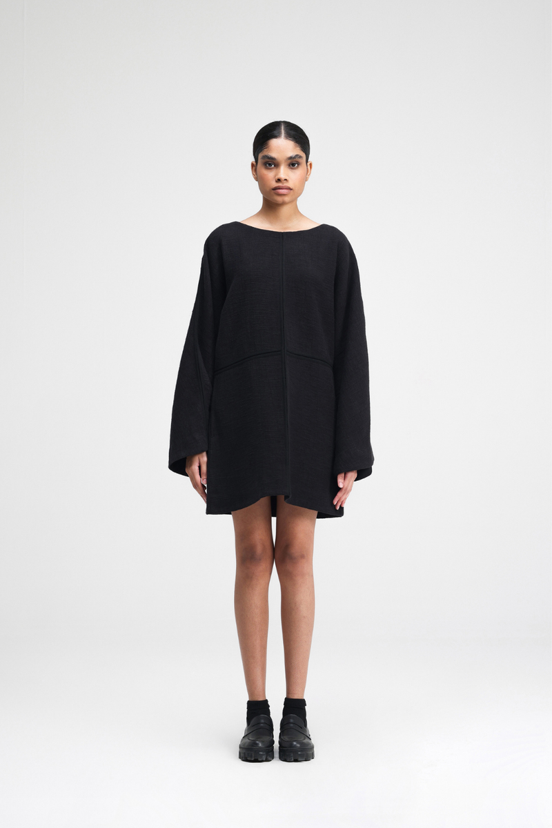 Donna Short Dress linen by Turn Black in black color for women in Singapore