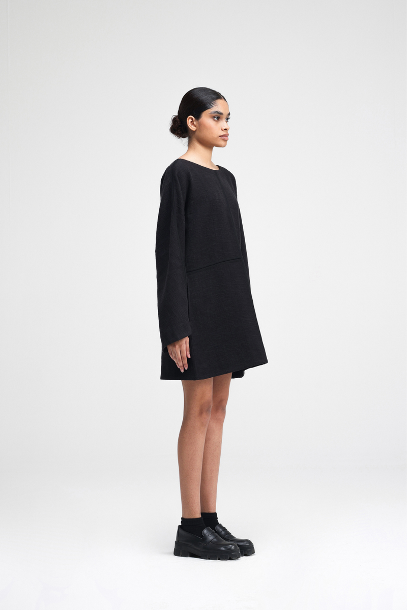 Donna Short Dress linen by Turn Black in black color for women in Singapore