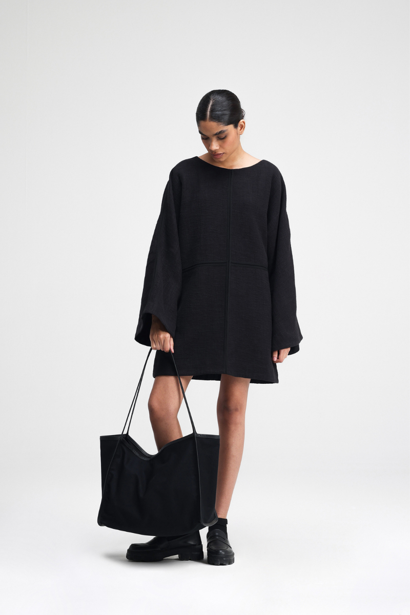 Donna Short Dress linen by Turn Black in black color for women in Singapore