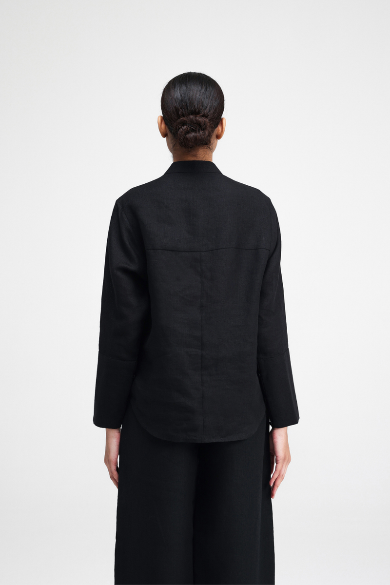 Sarna Hand Embroidered Shirt linen by Turn Black in black color for women in Singapore