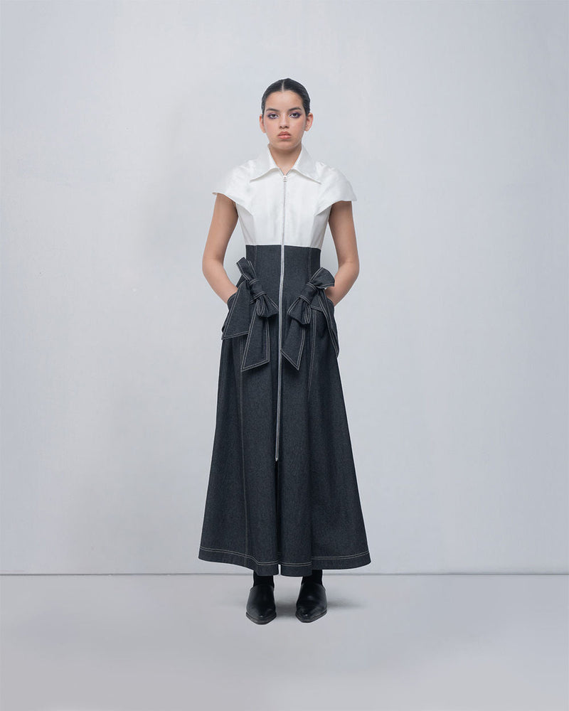 Donya Dress viscose by Leh Studios in ivory, grey for women in Singapore