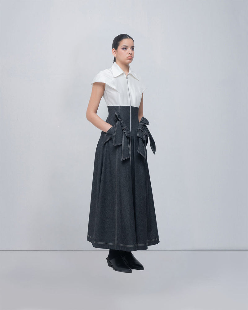 Donya Dress viscose by Leh Studios in ivory, grey for women in Singapore