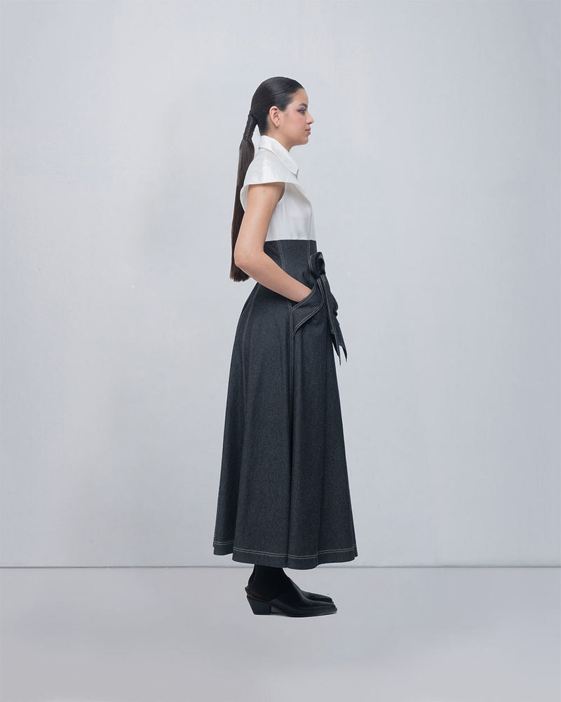 Donya Dress viscose by Leh Studios in ivory, grey for women in Singapore