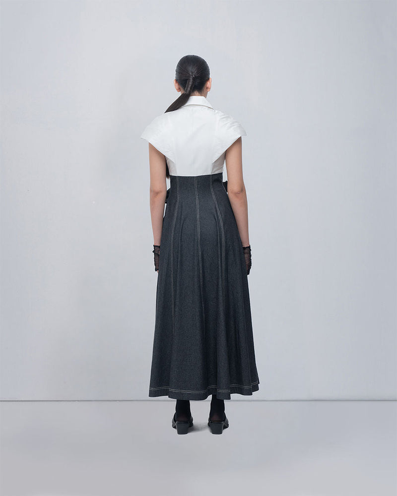 Donya Dress viscose by Leh Studios in ivory, grey for women in Singapore