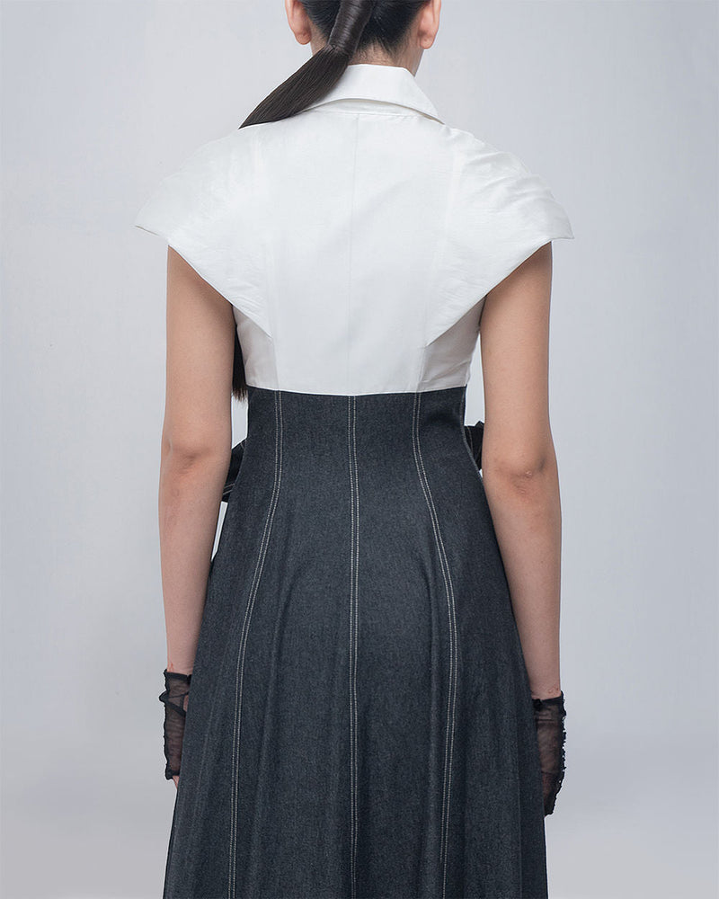 Donya Dress viscose by Leh Studios in ivory, grey for women in Singapore