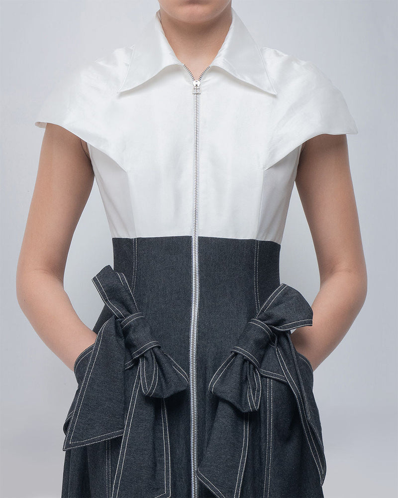 Donya Dress viscose by Leh Studios in ivory, grey for women in Singapore