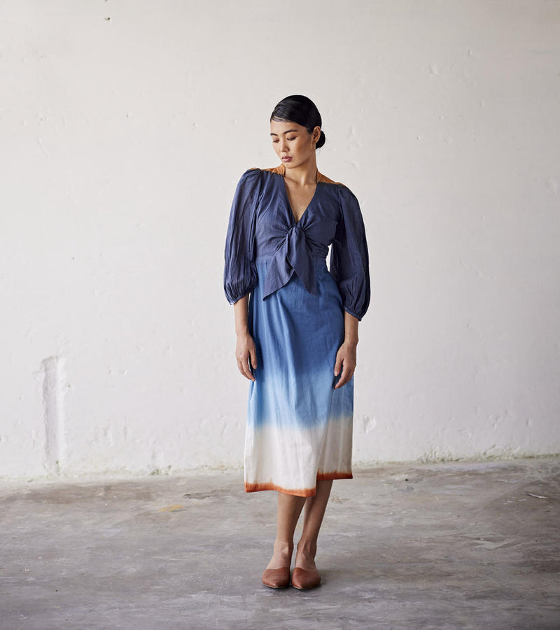 Hop Scotch Dress cotton Dresses by Khara Kapas in blue for women in Singapore