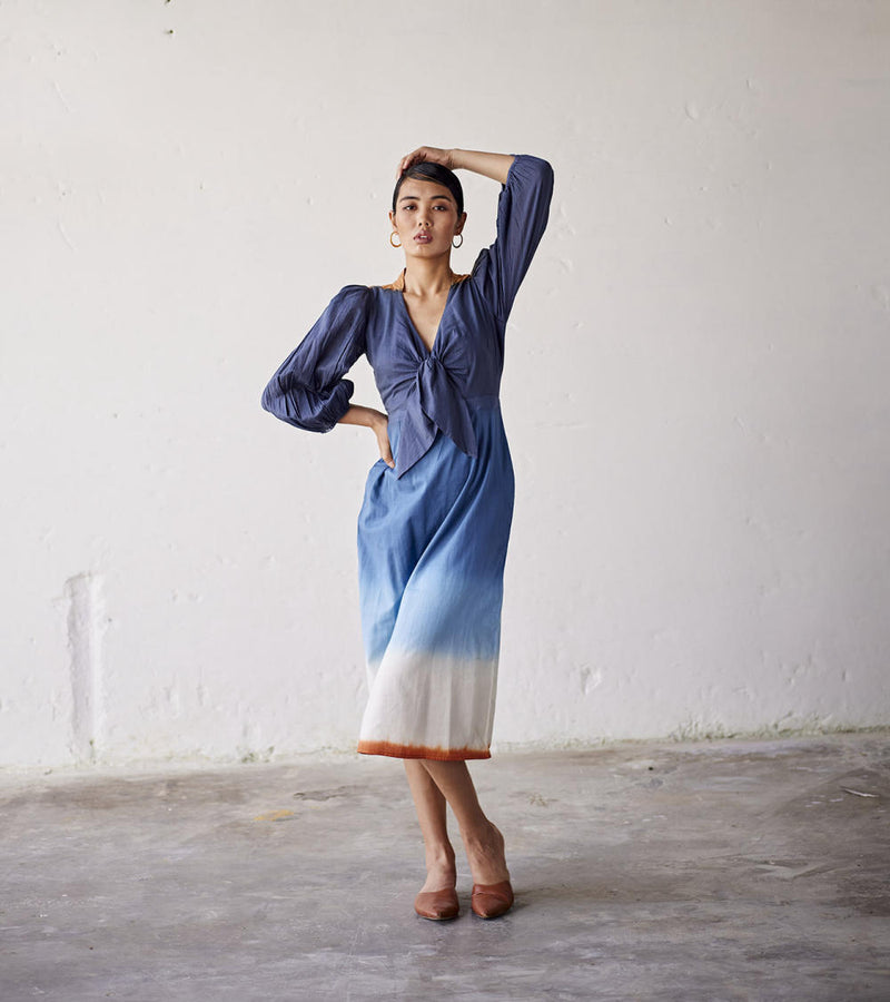 Hop Scotch Dress cotton Dresses by Khara Kapas in blue for women in Singapore