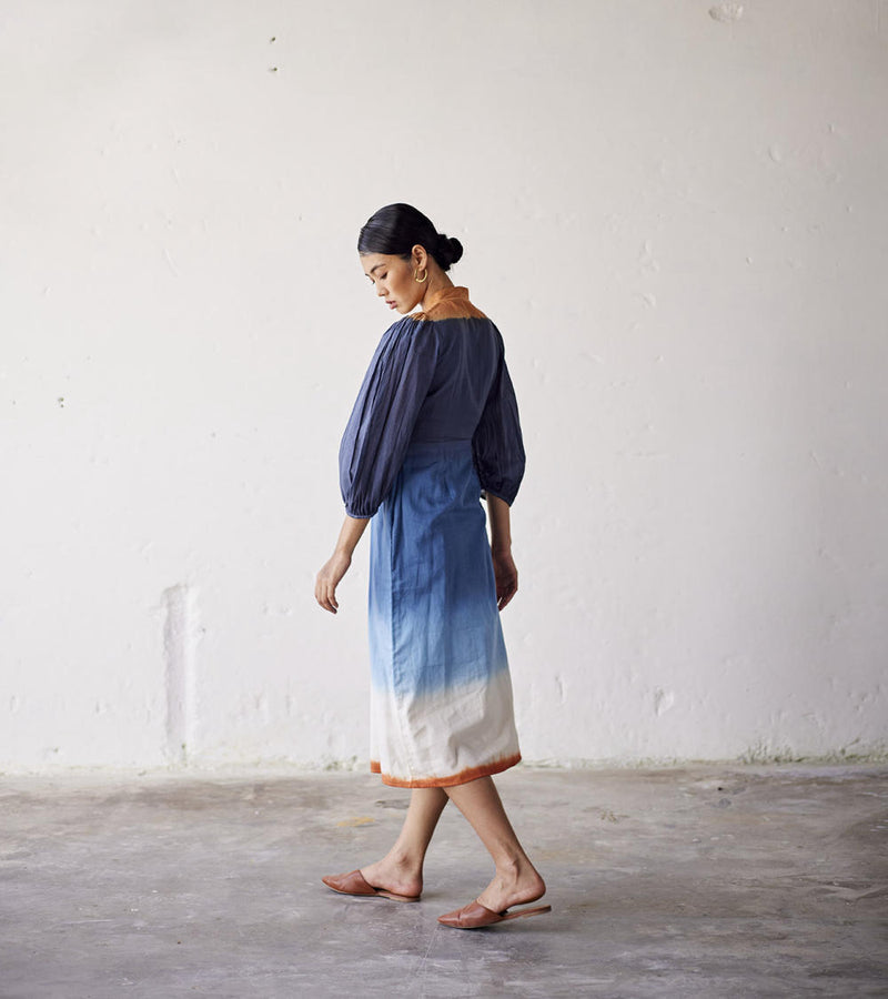 Hop Scotch Dress cotton Dresses by Khara Kapas in blue for women in Singapore