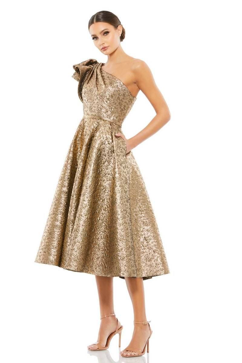 MD-67906 One Sh Flared Dress-Brown by Mac Duggal in brown color for women in Singapore