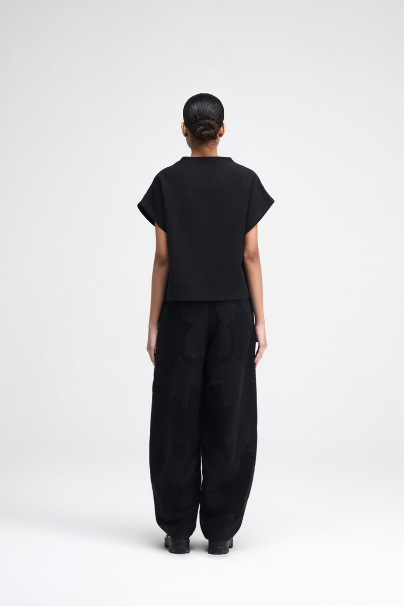 Dara Embroidered Top linen by Turn Black in black color for women in Singapore