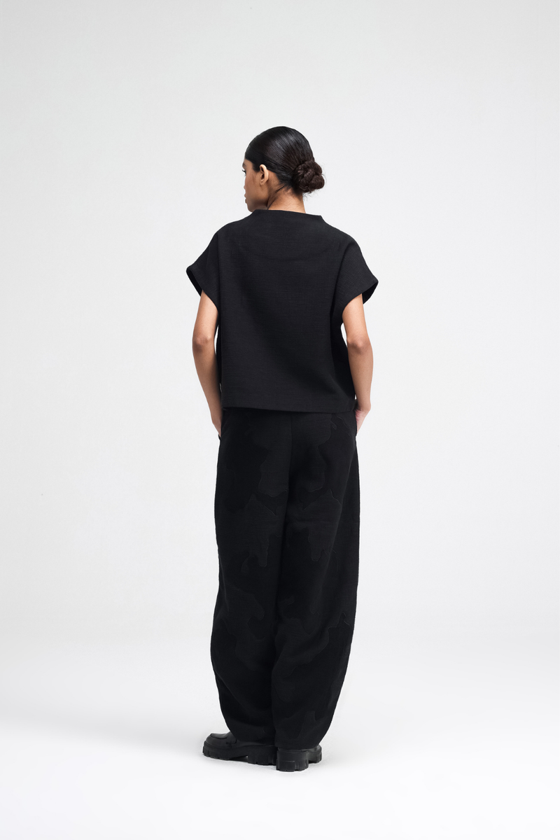 Dara Embroidered Top linen by Turn Black in black color for women in Singapore