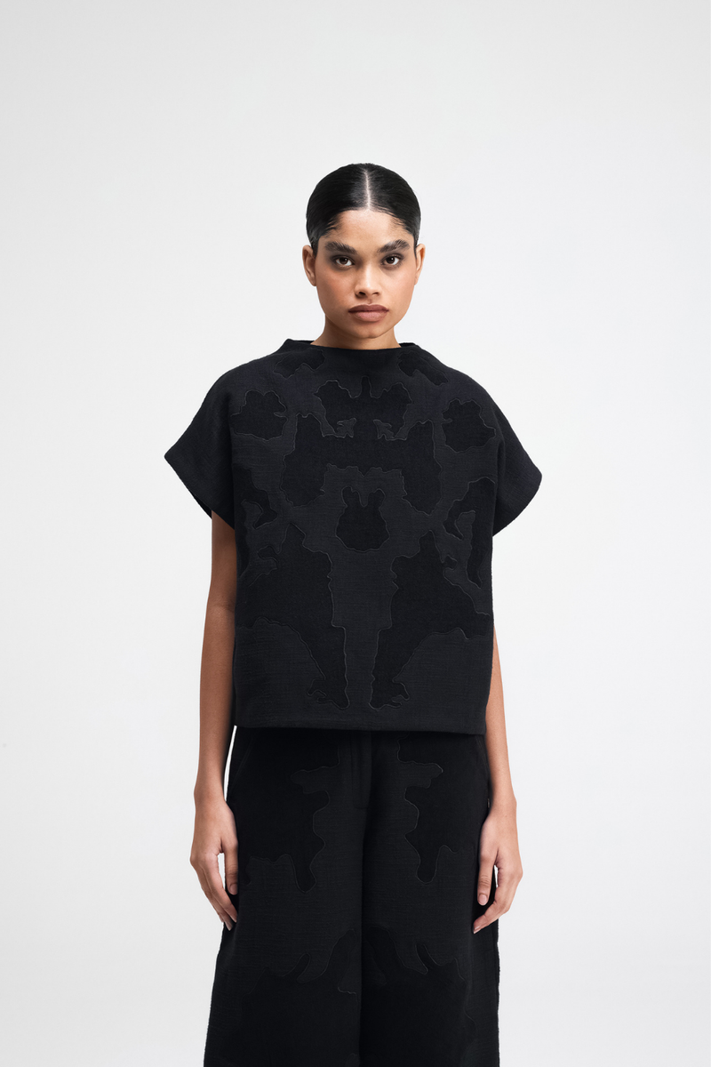 Dara Embroidered Top linen by Turn Black in black color for women in Singapore
