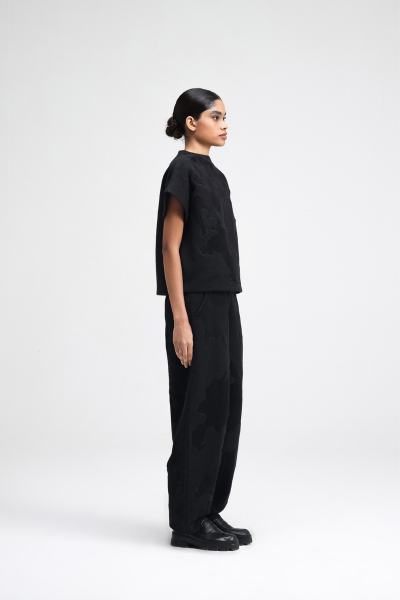 Dara Embroidered Top linen by Turn Black in black color for women in Singapore