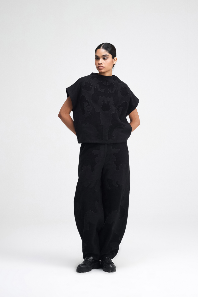 Dara Embroidered Top linen by Turn Black in black color for women in Singapore