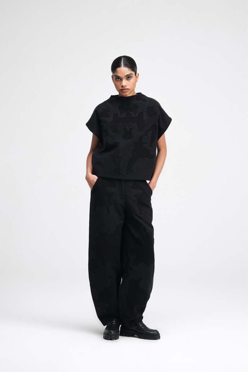 Dara Embroidered Top linen by Turn Black in black color for women in Singapore