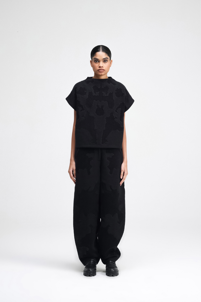 Dara Embroidered Top linen by Turn Black in black color for women in Singapore