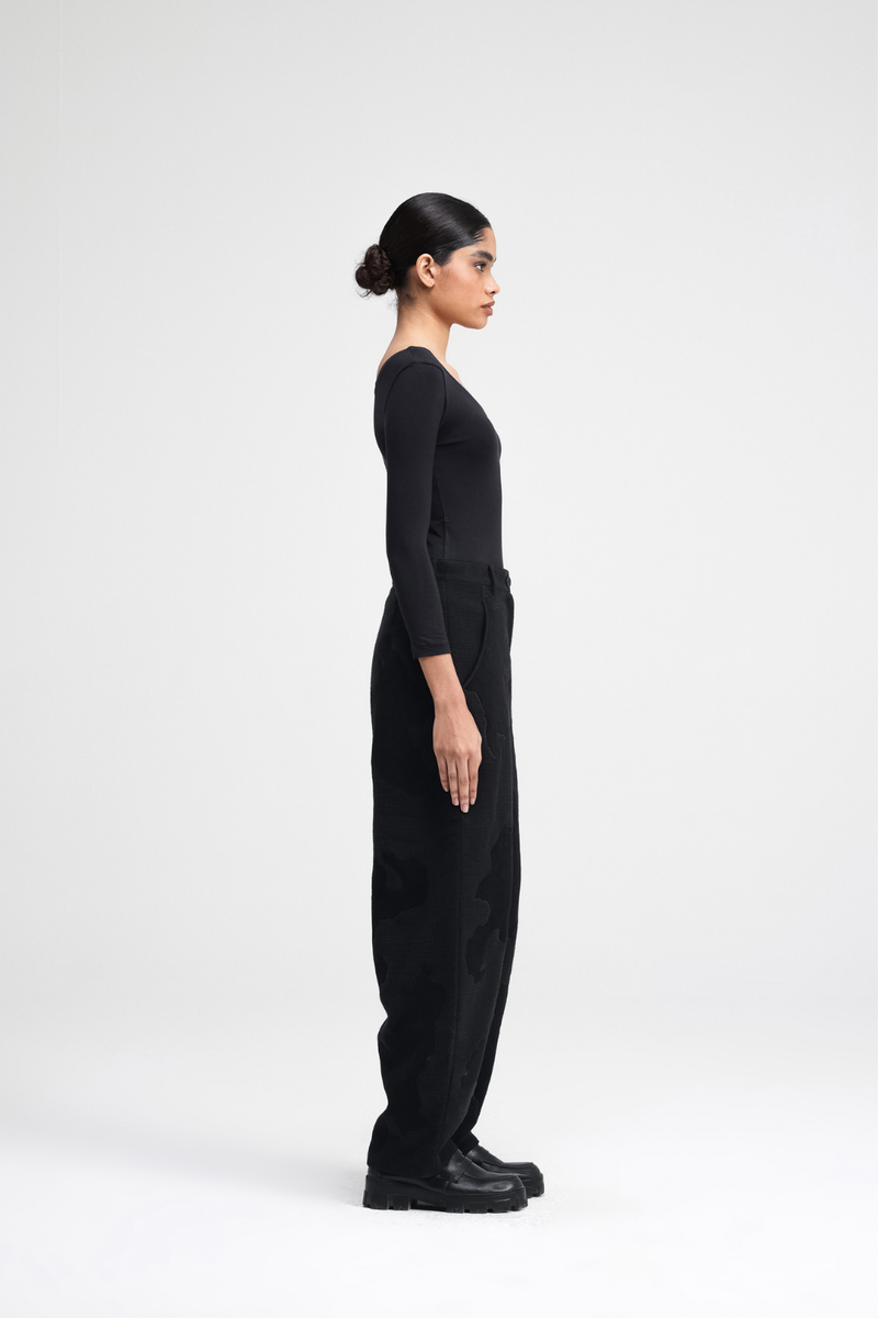 Plume Embroidered Pants linen by Turn Black in black color for women in Singapore