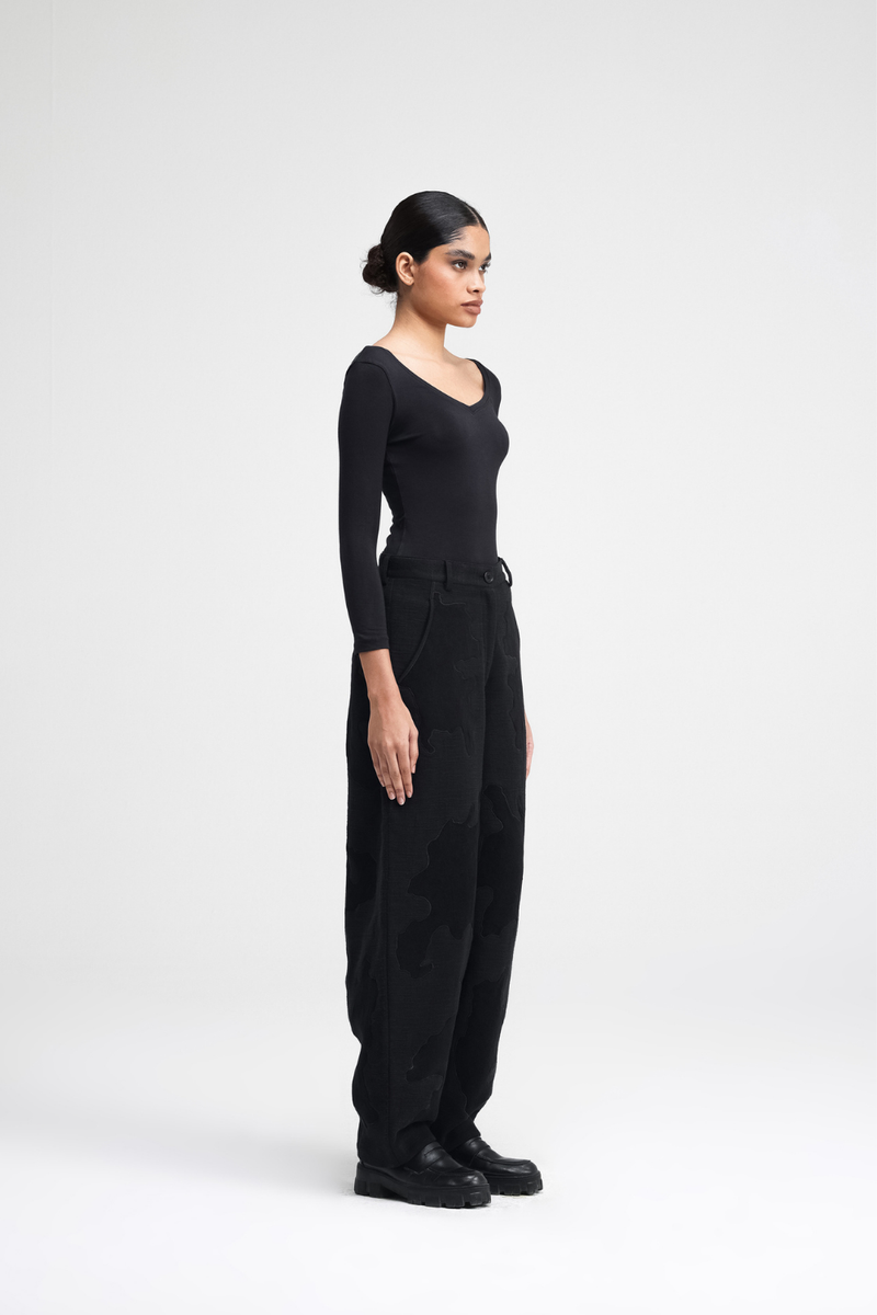 Plume Embroidered Pants linen by Turn Black in black color for women in Singapore
